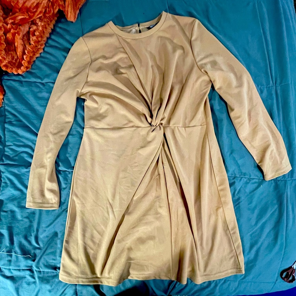 Brown Wrap front twist dress
